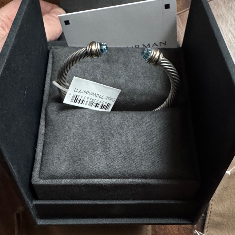 David Yurman Classic Cable Silver Bracelet with Gold and Blue Topaz, 5mm NWT